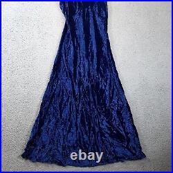 Vintage Betsey Johnson Maxi Dress 8 Blue Velvet Scoop Neck 90s Y2K Made In USA