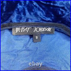 Vintage Betsey Johnson Maxi Dress 8 Blue Velvet Scoop Neck 90s Y2K Made In USA