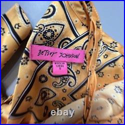 Vintage Betsey Johnson NY Blue Whimsigoth Floral Leaf Print Maxi Slip Dress S