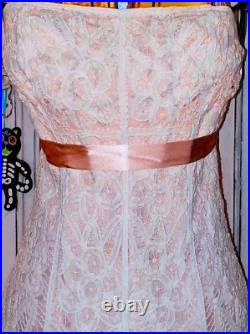Vintage Betsey Johnson New York 90s Battenburg Lace Peach Slip Dress Sz Small 4