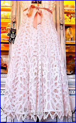 Vintage Betsey Johnson New York 90s Battenburg Lace Peach Slip Dress Sz Small 4