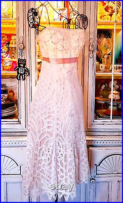 Vintage Betsey Johnson New York 90s Battenburg Lace White Slip Dress Midi Small