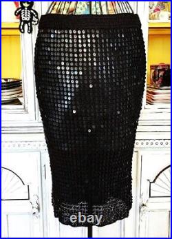 Vintage Betsey Johnson New York 90s Black Crochet Sequin Slip On Skirt Sz Medium