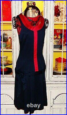 Vintage Betsey Johnson New York 90s Dress Blue Skirted Sailor Slip Size Small 6