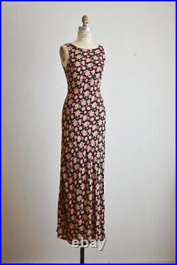 Vintage Betsey Johnson New York 90s Floral Midi Slip Dress Small black roses