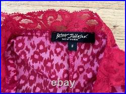 Vintage Betsey Johnson New York 90s Hot Pink Leopard Lace Slip Dress Sz S