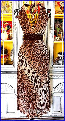 Vintage Betsey Johnson New York 90s Leopard Print Brown Lace Slip Dress Medium
