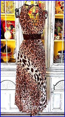 Vintage Betsey Johnson New York 90s Leopard Print Brown Lace Slip Dress Medium