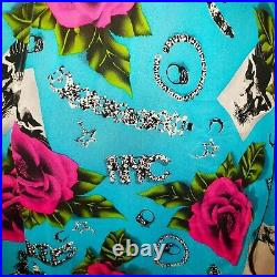 Vintage Betsey Johnson New York 90s Silk Chiffon Pink Rose Diamonds Slip Dress M
