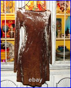 Vintage Betsey Johnson New York 90s Taupe Crushed Velvet Slip On Dress Sz Small