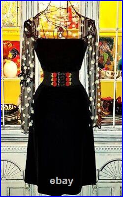 Vintage Betsey Johnson New York 90s Y2K Black Stretch Velvet Slip Dress Small
