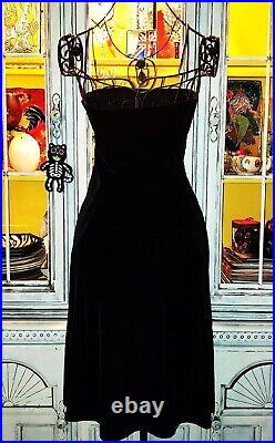 Vintage Betsey Johnson New York 90s Y2K Black Stretch Velvet Slip Dress Small
