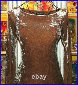 Vintage Betsey Johnson New York Dress 90's Crushed Velvet Taupe Slip Size Small