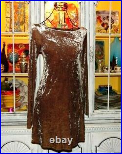 Vintage Betsey Johnson New York Dress 90's Crushed Velvet Taupe Slip Size Small