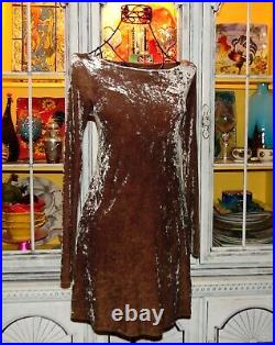 Vintage Betsey Johnson New York Dress 90's Velvet Taupe Mini Slip On Size Small