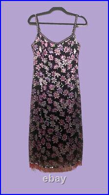 Vintage Betsey Johnson New York Midi Floral Print Beaded Dress Size medium