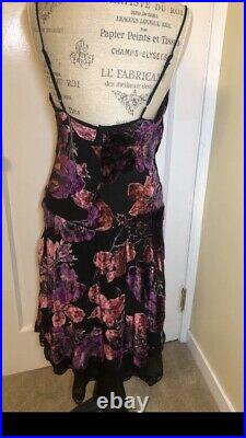 Vintage Betsey Johnson New York Velvet Floral Burn Out Hi Low Dress Size Medium