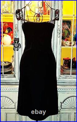 Vintage Betsey Johnson New York Y2K Black Stretch Velvet Slip Dress Size Small