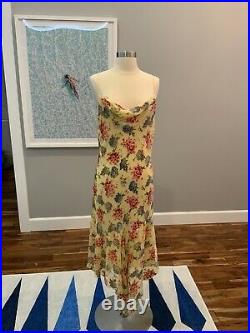 Vintage Betsey Johnson New York yellow Slip dress raised velvet flowers size 10