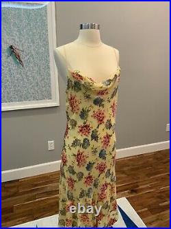 Vintage Betsey Johnson New York yellow Slip dress raised velvet flowers size 10