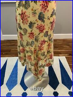 Vintage Betsey Johnson New York yellow Slip dress raised velvet flowers size 10