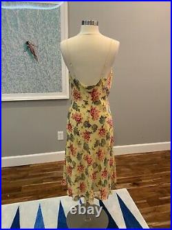 Vintage Betsey Johnson New York yellow Slip dress raised velvet flowers size 10