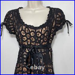 Vintage Betsey Johnson Nude Black Lace Fit And Flare Dress Size 0 90s Y2K