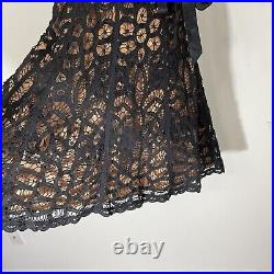 Vintage Betsey Johnson Nude Black Lace Fit And Flare Dress Size 0 90s Y2K