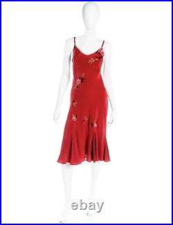 Vintage Betsey Johnson Red Slip With Flower Applique Dress