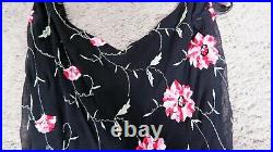 Vintage Betsey Johnson SILK Embroidered Rose Hankerchief Midi Slip Dress Size 6