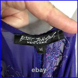 Vintage Betsey Johnson Sheer Purple Embroidered Beaded Midi Slip Dress Size M