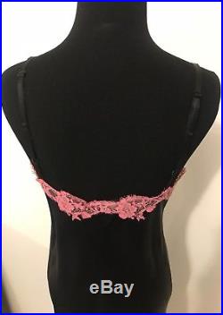 Vintage Betsey Johnson Silk Slip Dress withPink Lace & Rhintstone Detail Size Sm