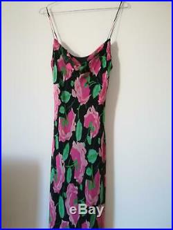 Vintage Betsey Johnson Silk Slip Floral Print Dress Beads Size M