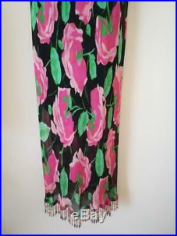 Vintage Betsey Johnson Silk Slip Floral Print Dress Beads Size M