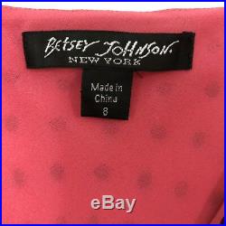 Vintage Betsey Johnson Size 8 Silk Slip Dress Polka Dot Frill Midi Rockabilly