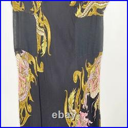 Vintage Betsey Johnson Slip Dress Black Silk Dragons Y2K 90s Spaghetti Strap