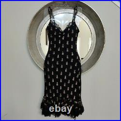 Vintage Betsey Johnson Slip Dress Size 6 Black Mesh Floral Embroidery