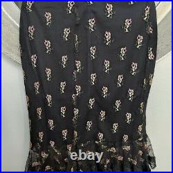 Vintage Betsey Johnson Slip Dress Size 6 Black Mesh Floral Embroidery