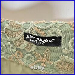 Vintage Betsey Johnson Slip Dress Y2K Green Ruched Floral Midi USA 2000s Silk XS