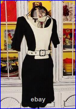 Vintage Betsey Johnson Sweater Dress Black Mod Sheath Knit Slip On Size Medium