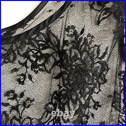 Vintage Betsey Johnson Sz 10 Sheer Lace Dress Floral Mesh Tie Back