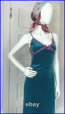 Vintage Betsey Johnson Teal and Pink Velvet Sequin Slip Dress Small 4