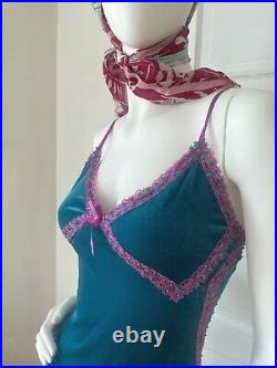 Vintage Betsey Johnson Teal and Pink Velvet Sequin Slip Dress Small 4