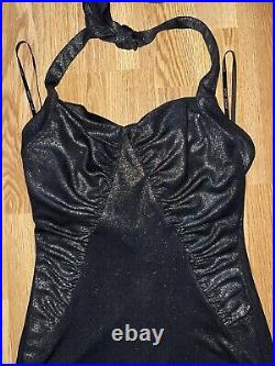 Vintage Betsey Johnson Women's Midi Halter Slip Glitter Dress Size 8 Made In USA
