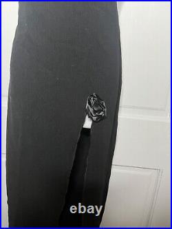 Vintage Betsey Johnson Y2K 90s 2000 black maxi goth side slit rosette trim