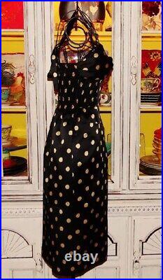 Vintage Betsey Johnson Y2K Amy Winehouse Black Polka Dot Bodycon Slip Dress Sz 8