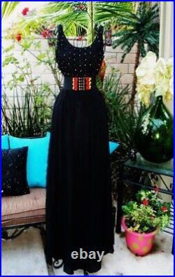 Vintage Betsey Johnson Y2K Black Sheer Silk Chiffon Daisy Long Maxi Slip Dress