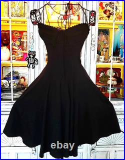 Vintage Betsey Johnson Y2K Black Sweetheart Corset Bust Flare Dress Size Small P