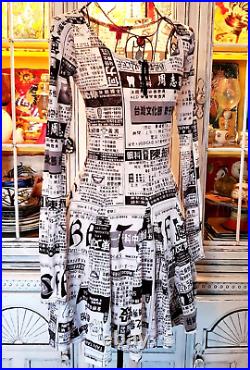 Vintage Betsey Johnson Y2K White Black Newspaper Print Skater Slip Dress Small P