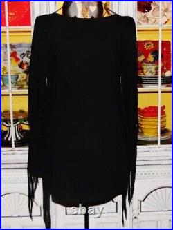 Vintage Betsey Johnson Y2k Black Fringe Tunic Top Mini Slip Dress Sz Small 2 4 6
